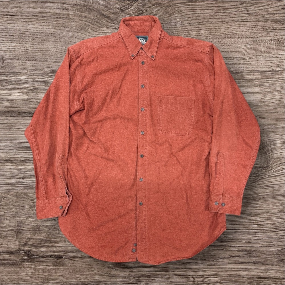 Woolrich Mens Large Rust Orange Cotton Flannel Button Down Shirt Made in USA